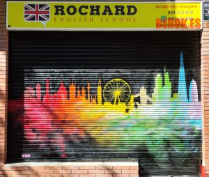 Grafitero Persiana Skyline Londres Colores Rochard English School Academia Ingles 300x100000